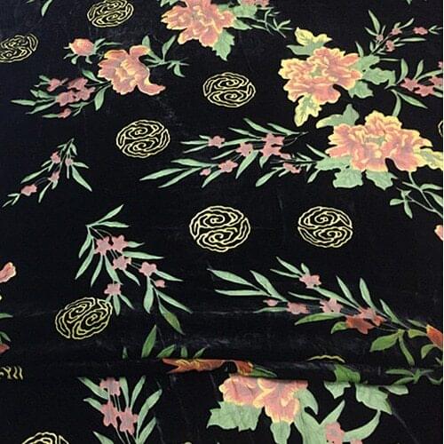 Floral print design silk velvet fabric the bottom is pure silk fabric,SVL008