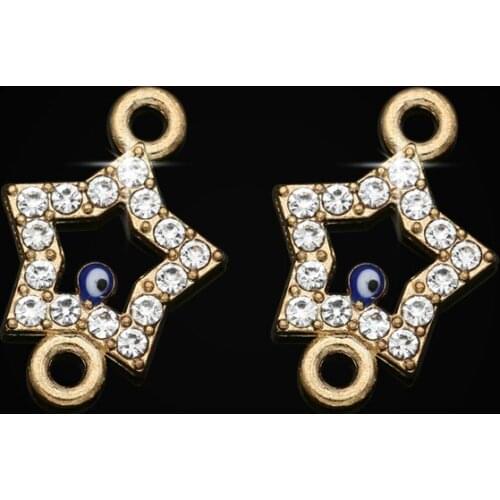 JAKONGO Rose Gold Plated Crystal Star Evil Eye Connector for Jewelry Making Earrings Accessories Findings DIY 19x13mm 5pcs/lot