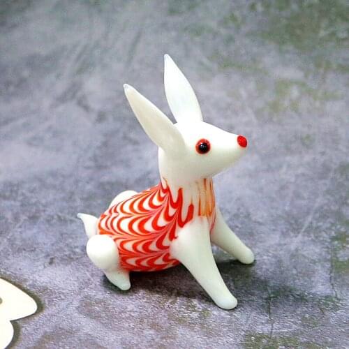 Handmade Glass Rabbit Figurines Ornaments Cute Vivid Animal Craft Collection Home Tabletop Decor Easter Christmas Gifts For Kids