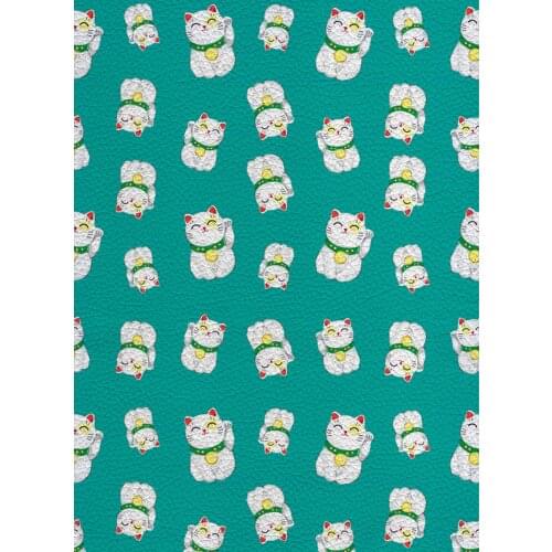 Lucky Cat Pattern Faux Leather Fabric For Bow Earrings Handbag Crafts 22x30cm A4