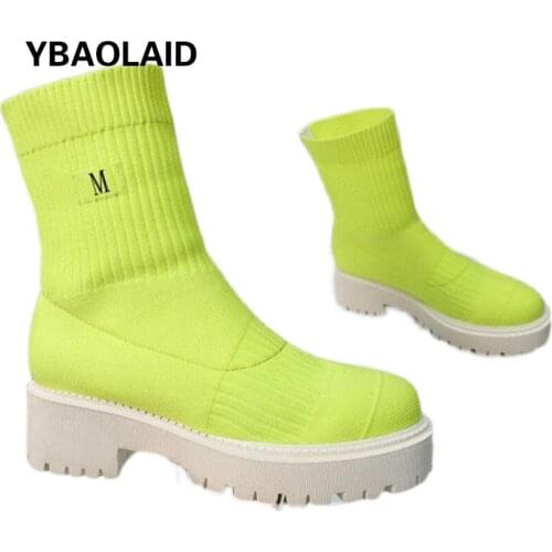 Waterproof Stretch Stripe Knitted Breathable Socks Boots Spring and Summer New Style Increased Thick-soled Casual Short Boots