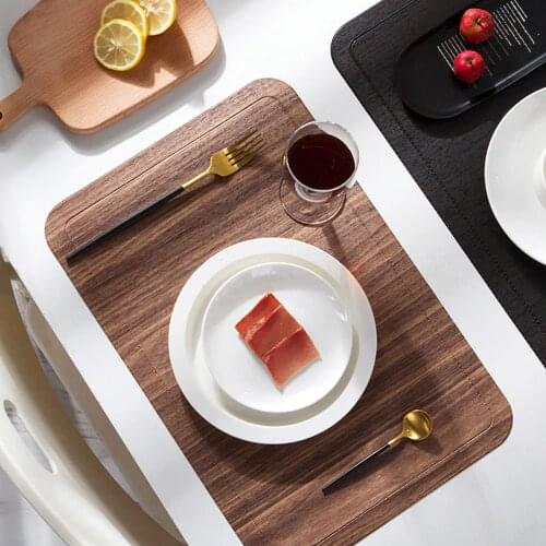 Imitation Wood Grain Placemat PU Leather Pad For Dining Table Mat Heat Insulation Non Slip Placemats Bowl Coaster 45x30CM 1PCS
