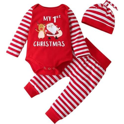3Pcs My 1st Christmas Outfits for Baby Girl Boy Winter Red Santa Claus Deer Romper+ Pants+Hat Costume Toddler New Year Clothes
