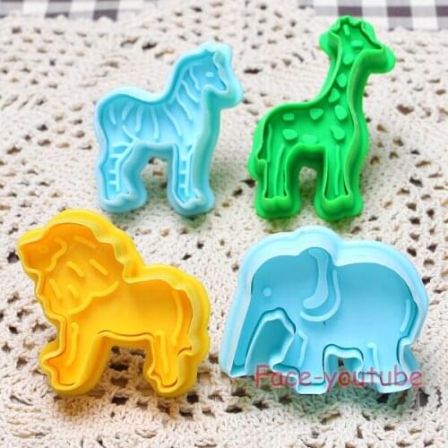Animal pluger Theme 4pcs Cookie Cutter Elephant Lion Horse Giraffe Bakeware DIY Biscuit Cake Mold Fondant decoration Tools