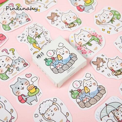 45pcs/box Cats Travel Adhesive Decorative Stickers DIY Decoration Diary Japanese Stationery Stickers Children Gift HT005
