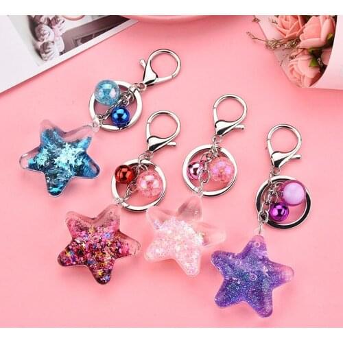 Drift Bottle Keychain Star Sequin Powder Floating Liquid Keyring Romantic Pendant Transparent Liquid Key Holder Girls Jewerly