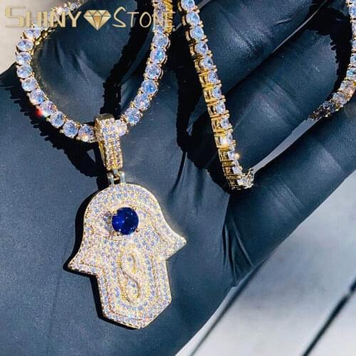 High Quality Hand Pendant Necklace With 5mm Tennis Chain Gold Silver Color Iced Out Bling Cubic Zircon Hip Hop Rock CZ Jewelry