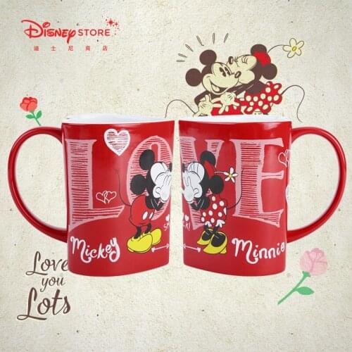 Disney Mickey Minnie Cup Cartoon Ceramic Cup Heart Shaped Couple Mug Milk Coffee Cup Childrens Cup 426ML Gift
