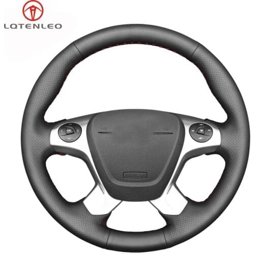 LQTENLEO Black Genuine Leather Car Steering Wheel Cover For Ford Transit Connect Tourneo Custom Grand Tourneo Connect 2014-2020