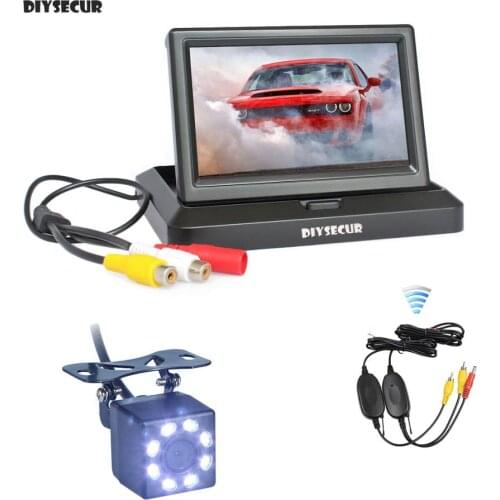 DIYSECUR Wireless 5" Backup HD Car Monitor Reversing Car LED Camera Color Night Vision Rear View Mirror HD Camera Kit Security