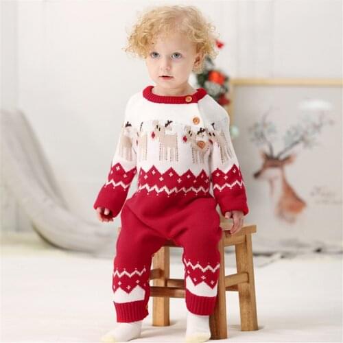Infant Baby Boys Christmas Romper Reindeer Long Sleeve Elk Printed Pattern Jumpsuit for Boys Girls Clothes New Years Costume