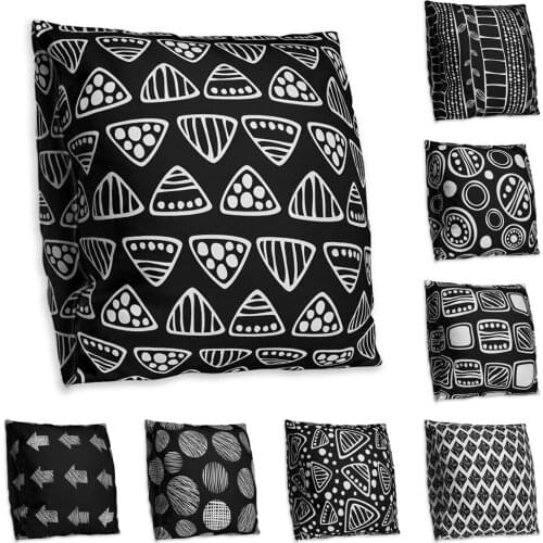 Double Side Print Cushion Cover Polyester Decorative for Sofa Seat Soft Throw Pillow Case Cover 45x45cm Home Decor Black Color