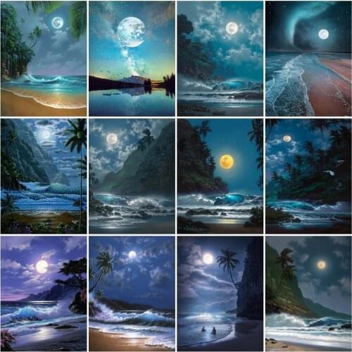 HUACAN Picture By Numbers Seaside Scenery DIY Frame Unique Gift On Canvas Acrylic Painting By Numbers Tree For Living Room