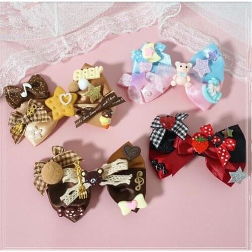 Lolita Girl Sweet Side Clip Dessert Bowknot Chocolate Strawberry Bear Hairpin Headwear Cosplay accessories B1369