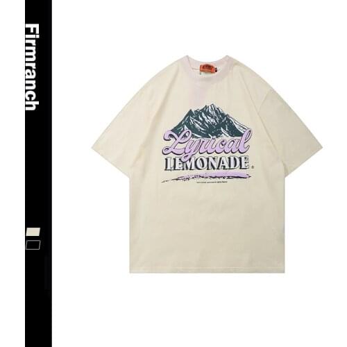 Firmranch Tees For Men/Women Ins Retro Trend Japanese Mountain Print Black Short Sleeve BF Style Causal Japanese T-shirt
