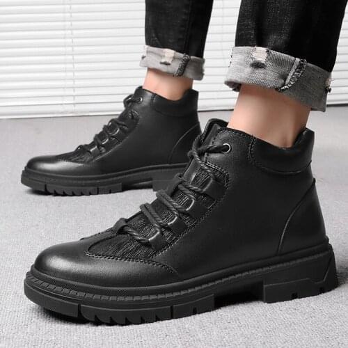 Natural Leather Men Winter Boots Lace Up Ankle Boots Handmade Fashion Sneakers Winter Waterproof Boots