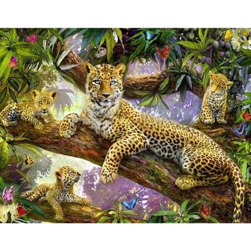 Home Decoration DIY Diamond painting Leopard Family Kits Picture of Rhinestones Embroidery Cross Stitch Diamond mazayka animals
