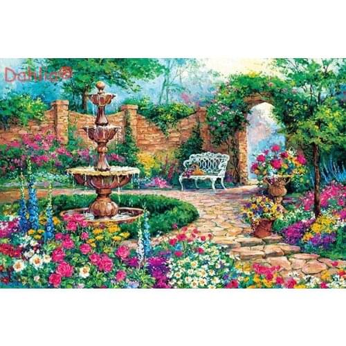 Warm garden fountain scenery Handmade Needlework Embroidery DIY Cross Stitch Kits Crafts 14CT Unprinted Home decor wall Arts