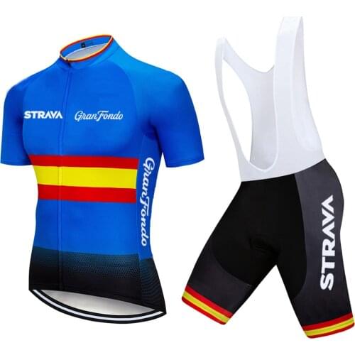 Spain 2021 TEAM NEW STRAVA Cycling Jersey 20D Bike Pants Suit Mens Summer Quick Dry Pro BICYCLING Shirts Maillot Culotte Wear