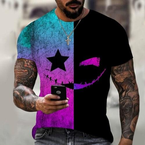 2021 summer new mens street fashion hip-hop style short-sleeved shirt 3D printing smiley face pattern shirt T-shirt