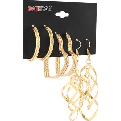 OATHYAN 3 Pairs/set Fashion Round Circle Hoop Earrings For Women Gold Metal Heart Earring Set Geometry Statement Hanging Earring