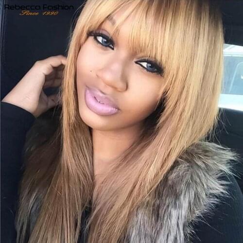 Rebecca Blonde Wig Straight Human Hair Wigs with Bangs Fringe Wig Human Hair Glueless Full Machine Wig Highlight Brown Cheap Wig