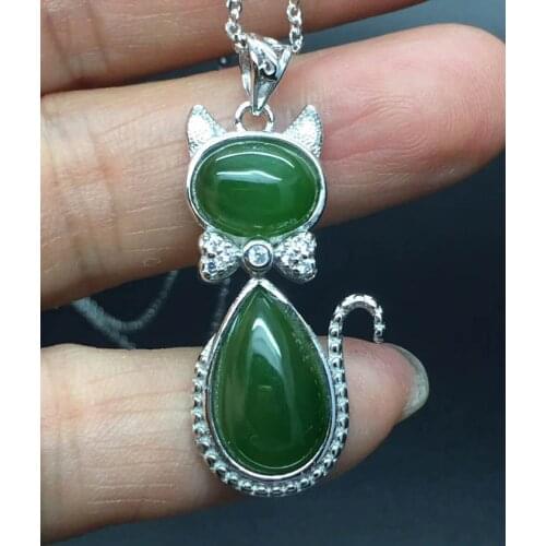 Hetian jasper pendant 925 silver mosaic cat pendant cute fashion gift box certificate chain Jasper Fox Pendant