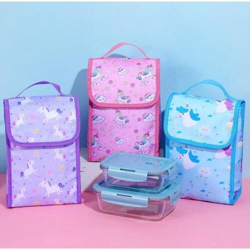 Portable Unicorn Cartoon Lunch Bag Kids Cute Functional Cooler Lunch Box Bag Insulated Thermal Food Travel Picnic Bag for Women