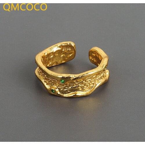 QMCOCO New Style Green Zircon Bump Matte Rings Retro Distressed Opening Handmade Ring Fashion Fine Jewelry Decoration