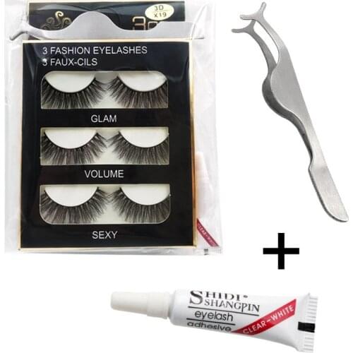 3 Pairs 3d Mink Eyelashes Kit Natural Long Lashes False Eyelashes Eyelash Extensions with eyelash glue eye lashes tweezers kits
