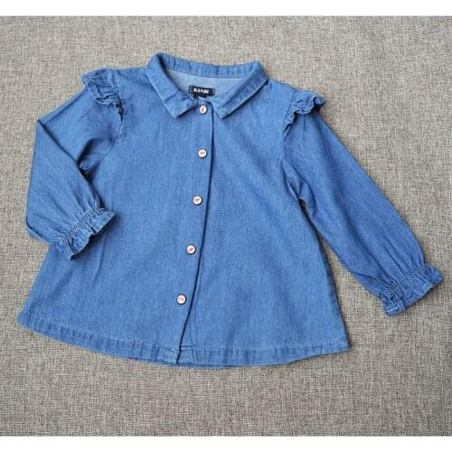 France K Home Pure Original Girl Baby Newborn Pure Cotton Soft Cowboy Lapel Leisure Time Shirt Jacket 1 - 36m