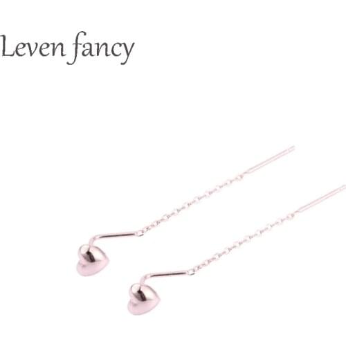 Rose Gold 925 Sterling Silver Korean Simple Sweet Heart Earrings Long Tassel Chain Earrings Wild Love Ear Line Drop Earrings