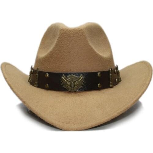 Adult Wool Fedoras Hats with Leather Belt Autumn And Winter Men And Women Wool Cowboy Hats Large Brimmed Bowler Hat A-152