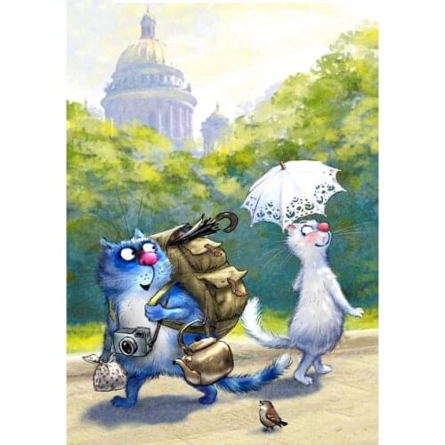 DIY Blue&white cats home decor diamond mosaic square diamond painting cross stitch crafts wall painting diamond embroidery