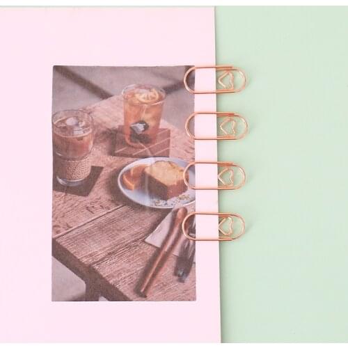 50pcs/bag The Mini Heart Gold Rose Gold Color Clip Bookmark Metal Office Binding Supplies Paper Clips Office Binding Supplies