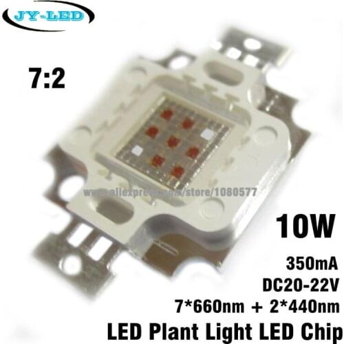 2pcs 10W 7:2 LED Grow Light 7*660nm + 2*440nm, DC20-22V 350mA 42mil led plant lights Light Source Excellent Quality