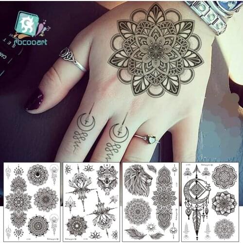 Henna Tattoo Sticker Retro Hand Back Pattern Waterproof Fake Tattoo Mandala Flower Clavicle Temporary Tattoo Sticker for Women