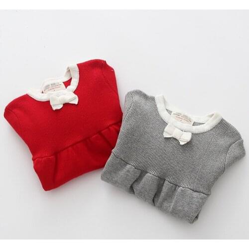 The spring and autumn girl princess dress childrens wear cotton knitted dress baby