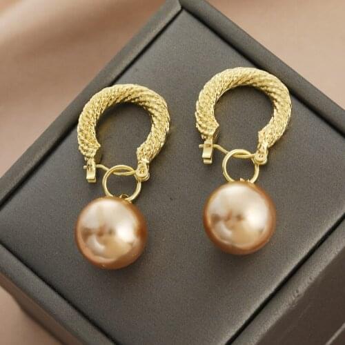 Vintage Pearl Drop Earrings For Women 2021 Temperament Round Pearl Wedding Pendant Earrings Fashion Korean Jewelry Earring