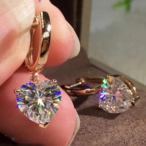 18K Au750 Yellow Gold Stud Earrings Women Wedding Anniversary Engagement Party Heart Moissanite Diamond Elegant Trendy Romantic