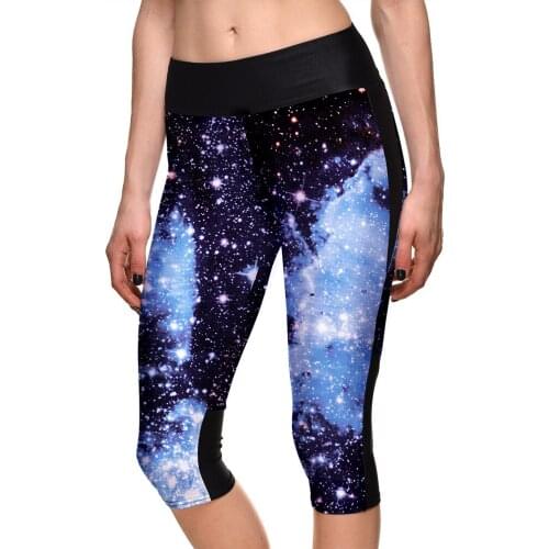Hot Galaxy Blue Sports Fitness Capris Women Plus Size Spliced Running Gym Bodybuilding Leggings 6 Patterns