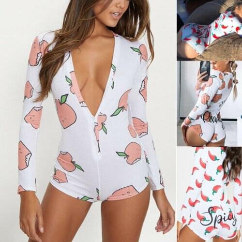 2020 Ladies Deep V Neck Playsuit Long Sleeve Bodycon Peach Print Button Slim Clubwear Cropped Jumpsuit Short Party Romper