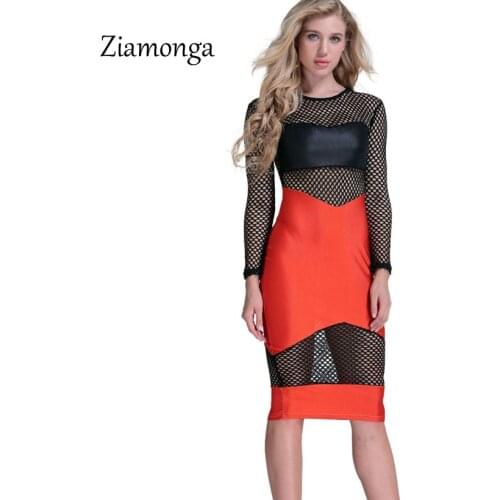 Ziamonga Women Sexy Black Red Khaki Lace Dress Sexy Club Dress Hollow Out Backless Bodycon Evening Club Wear Mesh Party Dresses