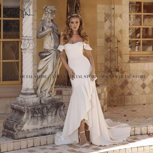 ADLN Simple Off-shoulder Mermaid Wedding Dresses Ruffles High-low Bride Dress Vestido de Novia Wedding Reception Gown