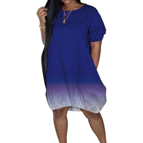 Women Summer Dress Gradient Color O-neck Cotton Blend Short Sleeve Tie Dye Streetwear Maxi Vintage Clothes vetement femme 2021