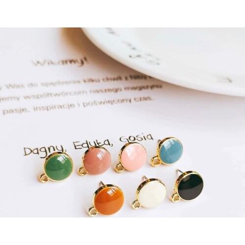 Enamel Alloy Round Stud Earring Components Eardrop Simple Color Style DIY Jewelry Accessories Handmade Materials 10pcs