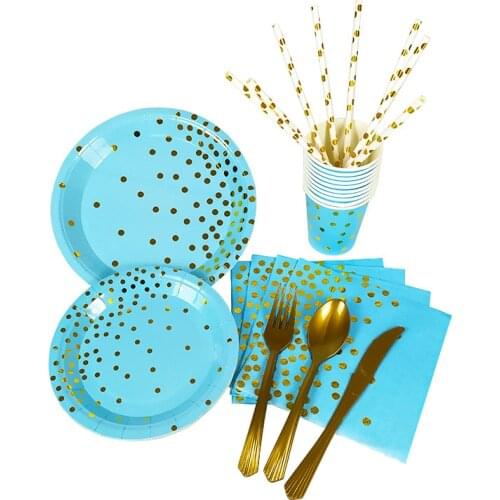 10Pcs Birthday Party Disposable Tableware Set Paper Cups Plates Wedding Party Disposable Plates Napkins Supplies