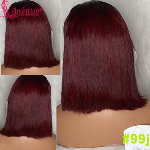 Ambition Bob burgundy Lace Font Wigs Preplucked Lace Hair Wigs for Women 99j Human Hair Closure Wigs Bleached Knots