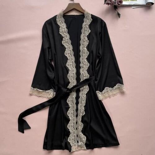 Bride Kimono Robe Gown Summer Satin Wedding Lace Bathrobe Party Loungewear Sexy Thin Summer Dressing With Belt Loose Sleepwear