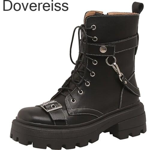 Dovereiss Fashion Genuine Leather Cross Tied Winter Sexy Zipper Brown Goth Punk Zipper Matin Boots Ankle Boots